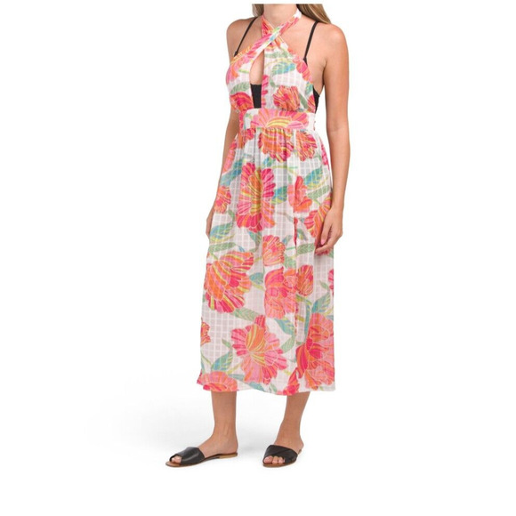 NEW Trina Turk Poppy Sleeveless Halter Midi Dress Swimsuit Coverup Sundress L - Picture 2 of 8
